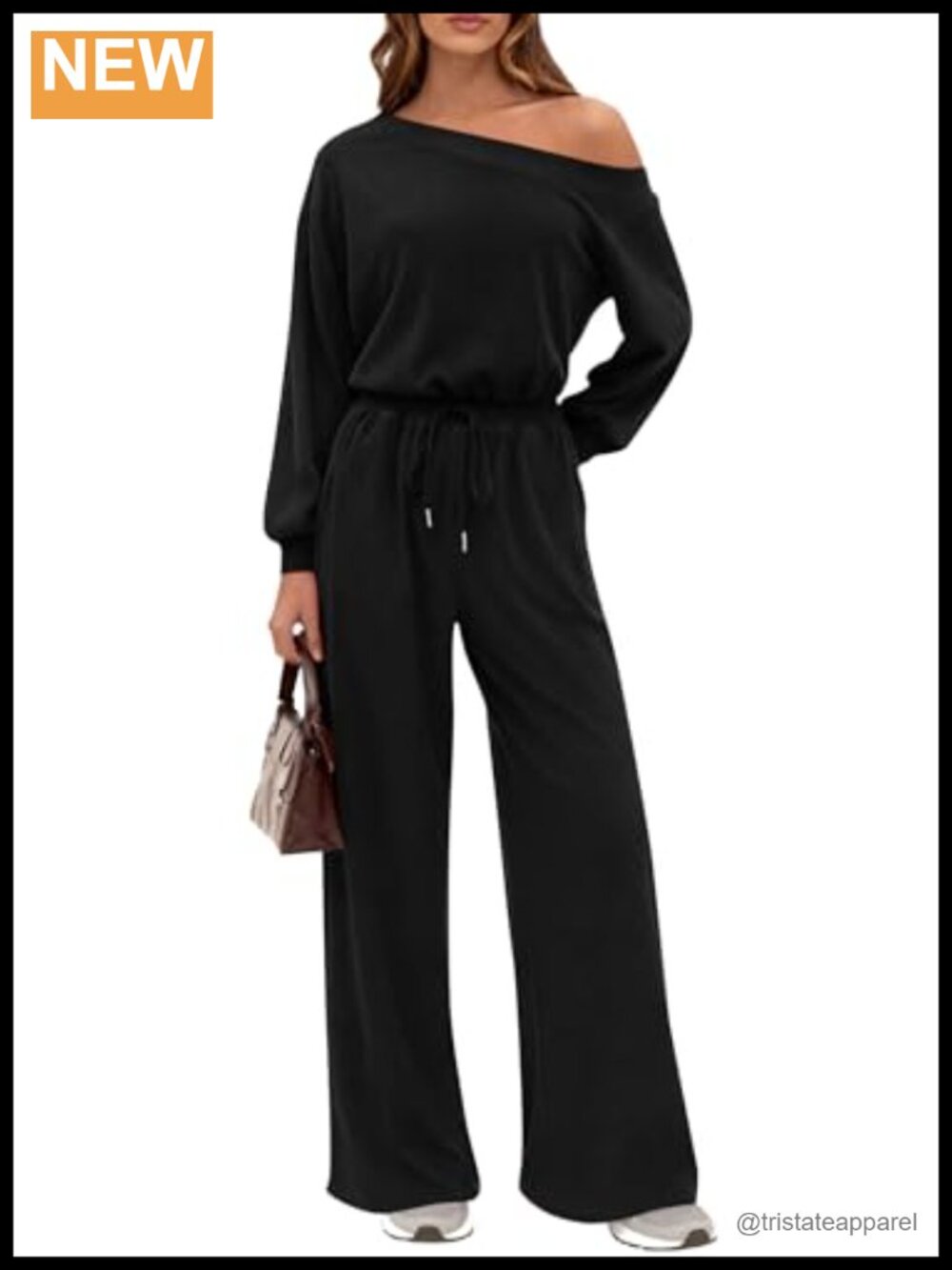 Womens Off Shoulder Long Sleeve Wide Leg Jumpsuit Loose Fit Pockets